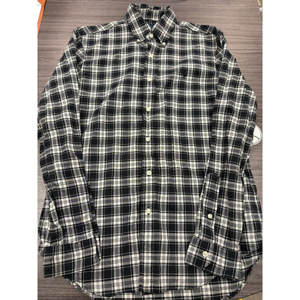 Polo Ralph Lauren Button Down Shirt Mens Small Black Plaid Pony Logo Cotton